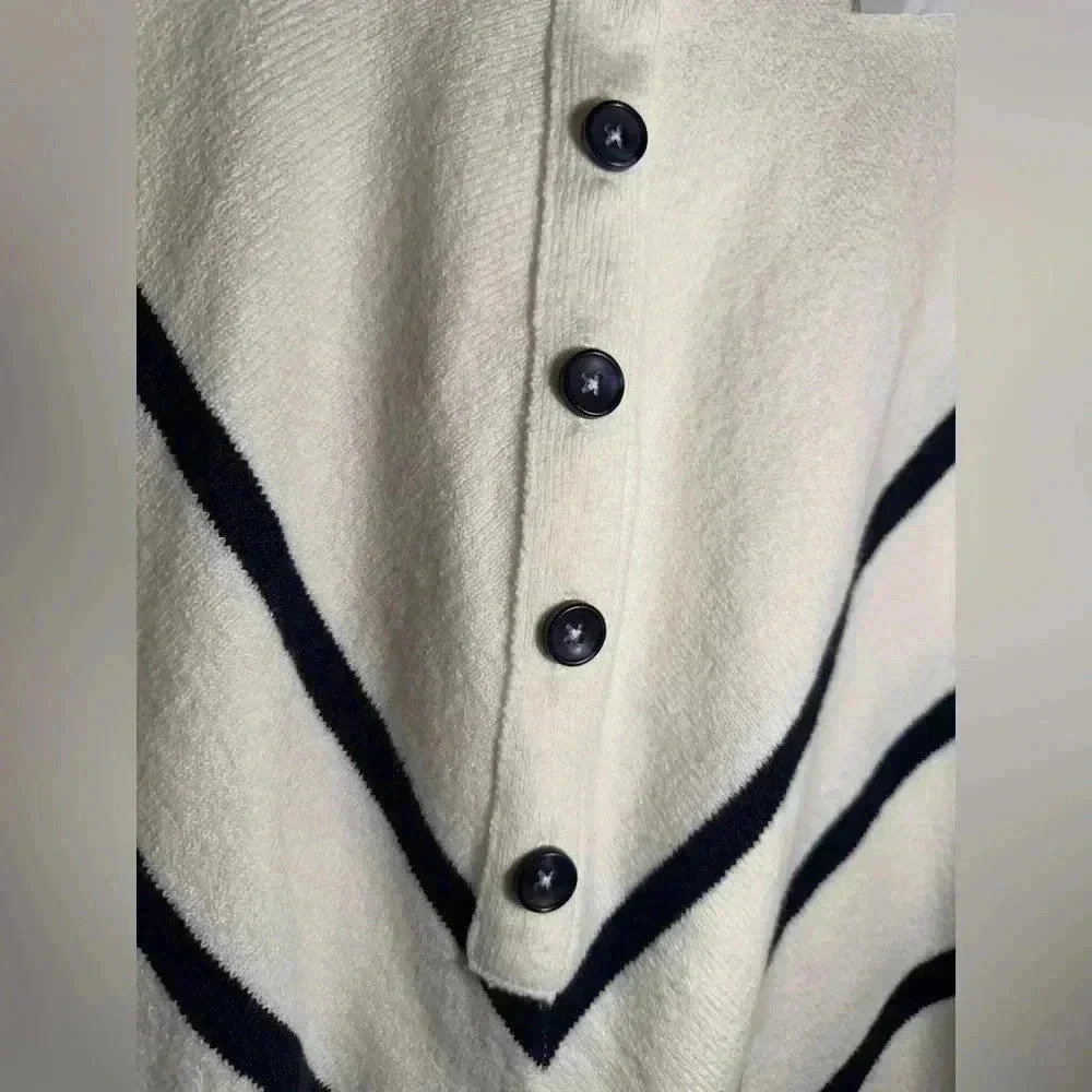 J Jill Nautical Sweater Shall Cape White Navy Striped Button Down Poncho Size OS - Picture 4 of 9